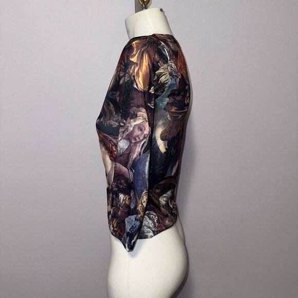 vtg 90s La Senza Renaissance Art Print Blouse Rare Mesh Top Womens Size Medium - Picture 6 of 7